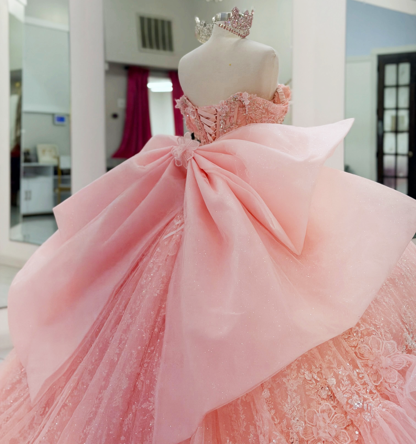 Off Shoulder Tulle Ruffled Pink Quinceanera Dresses Ball Gown Sweet 16 Party Dress HE1700