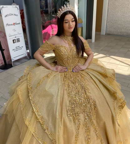 Vestidos de quinceañera con hombros descubiertos, tul princesa, apliques, vestidos de quinceañera HE530