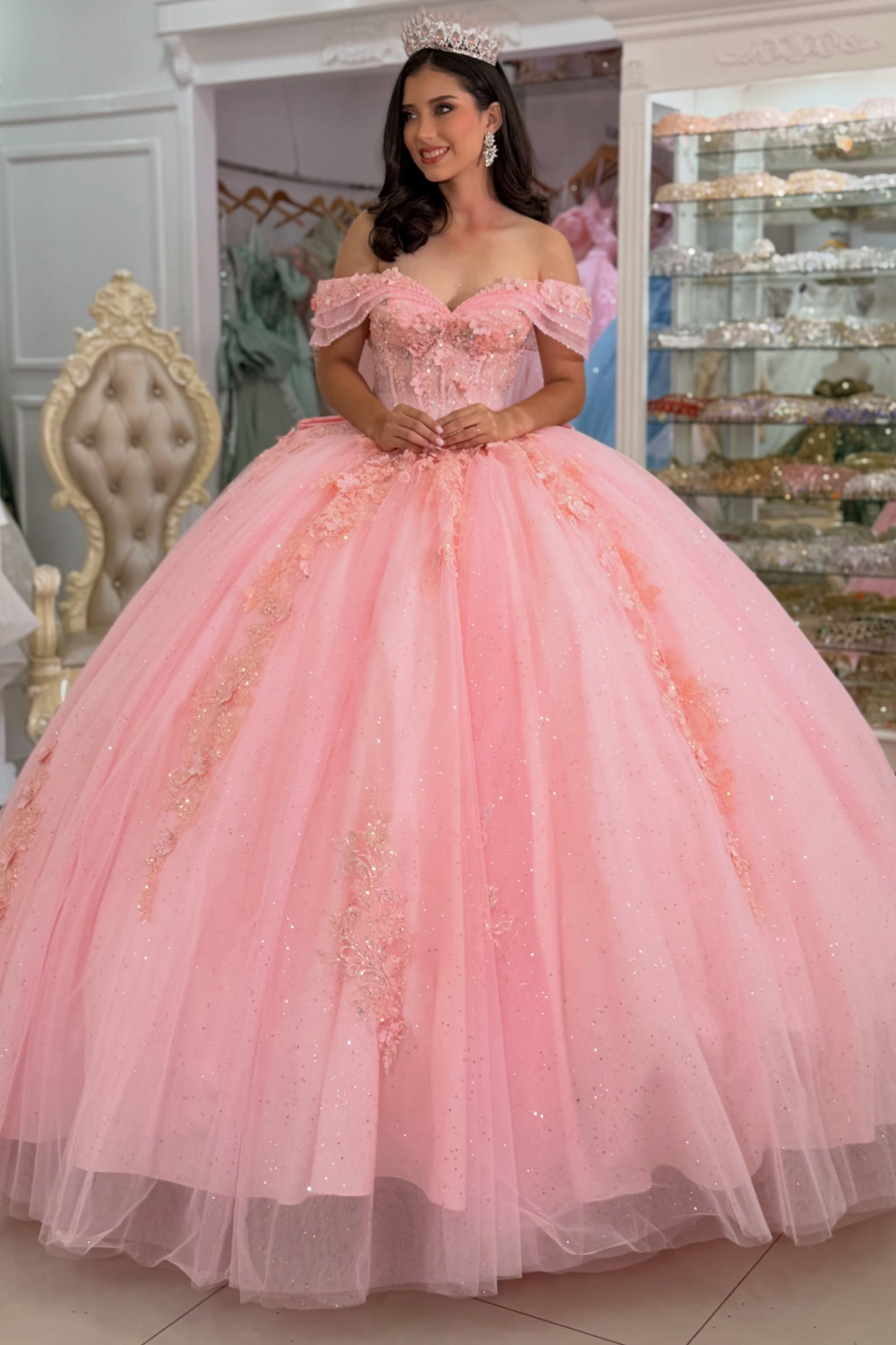 Sweet 15 Pink Quinceanera Dresses Tulle Lace Appliqued Ball Gown Birthday Party Dress HE1704