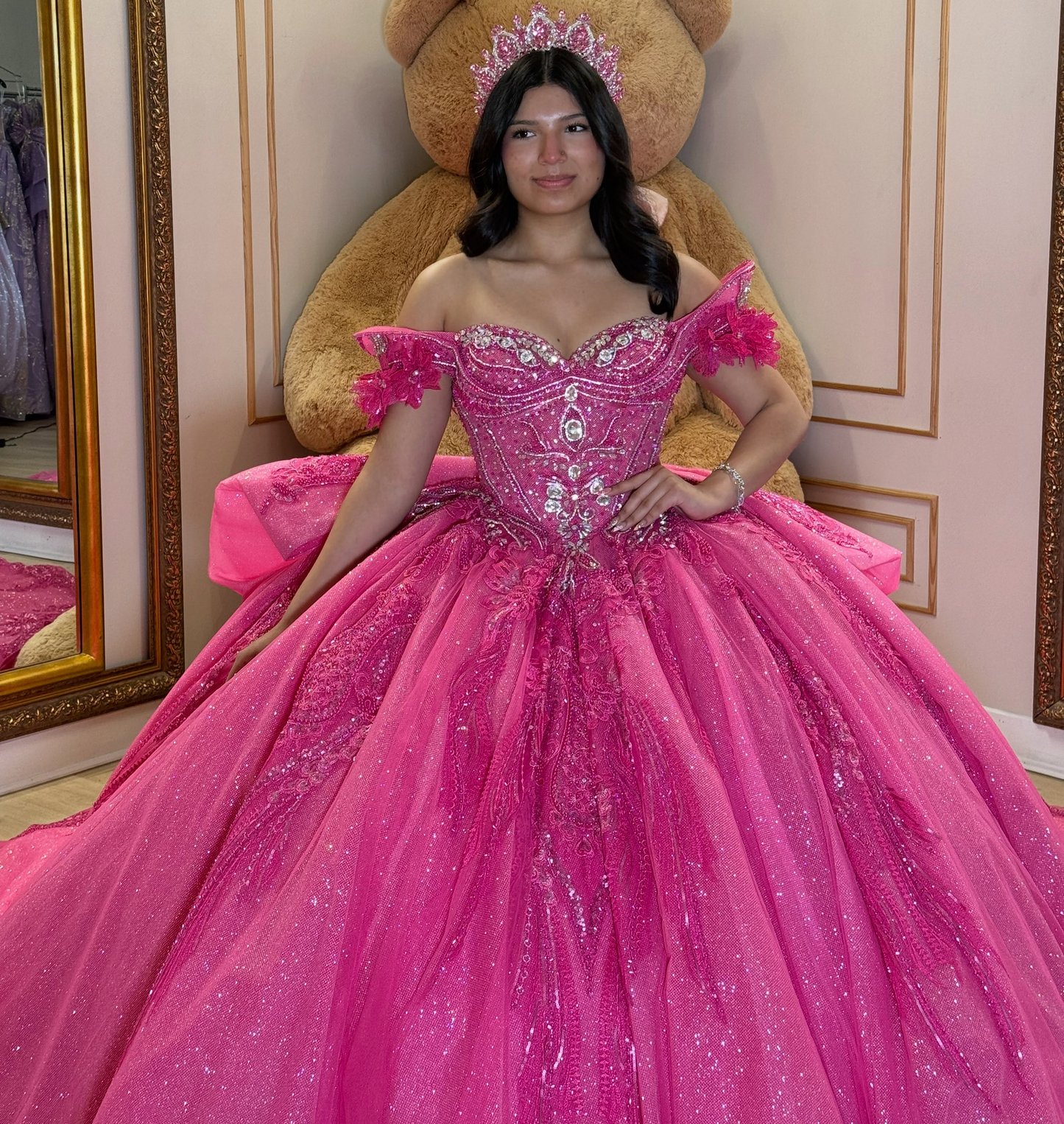 Glittery Tulle Princess Crystal Beaded Quinceanera Dresses Sweet 16 Party Gowns HE1715