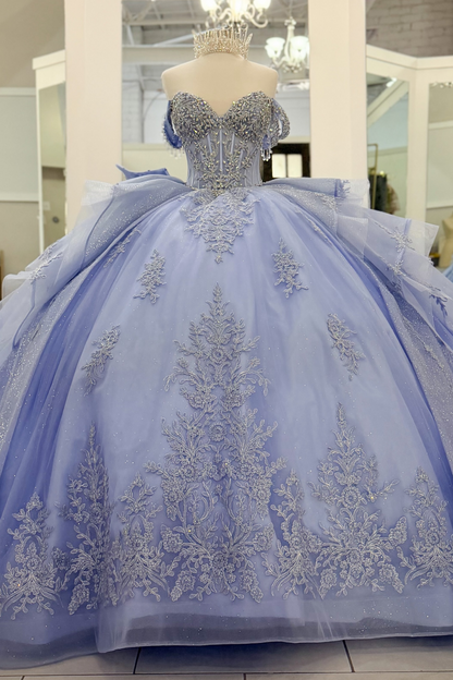 Vestidos de quinceañera con hombros descubiertos, tul princesa, apliques, vestidos de quinceañera HE530