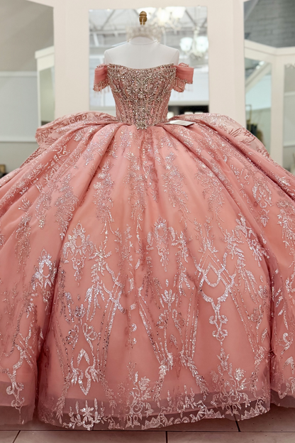 Vestidos de quinceañera con hombros descubiertos, tul princesa, apliques, vestidos de quinceañera HE530
