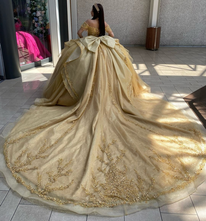 Vestidos de quinceañera con hombros descubiertos, tul princesa, apliques, vestidos de quinceañera HE530