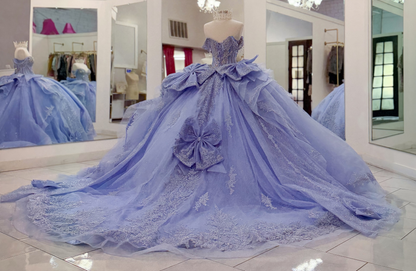Vestidos de quinceañera con hombros descubiertos, tul princesa, apliques, vestidos de quinceañera HE530