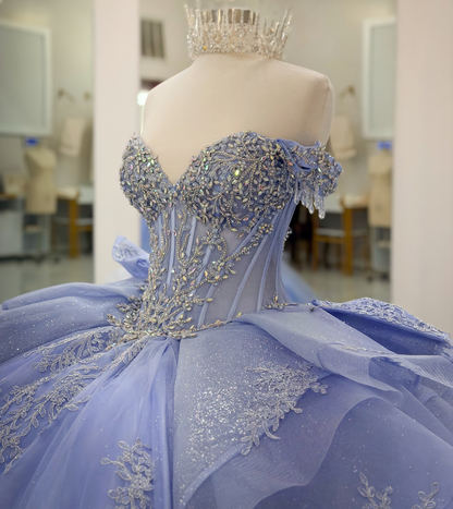Vestidos de quinceañera con hombros descubiertos, tul princesa, apliques, vestidos de quinceañera HE530