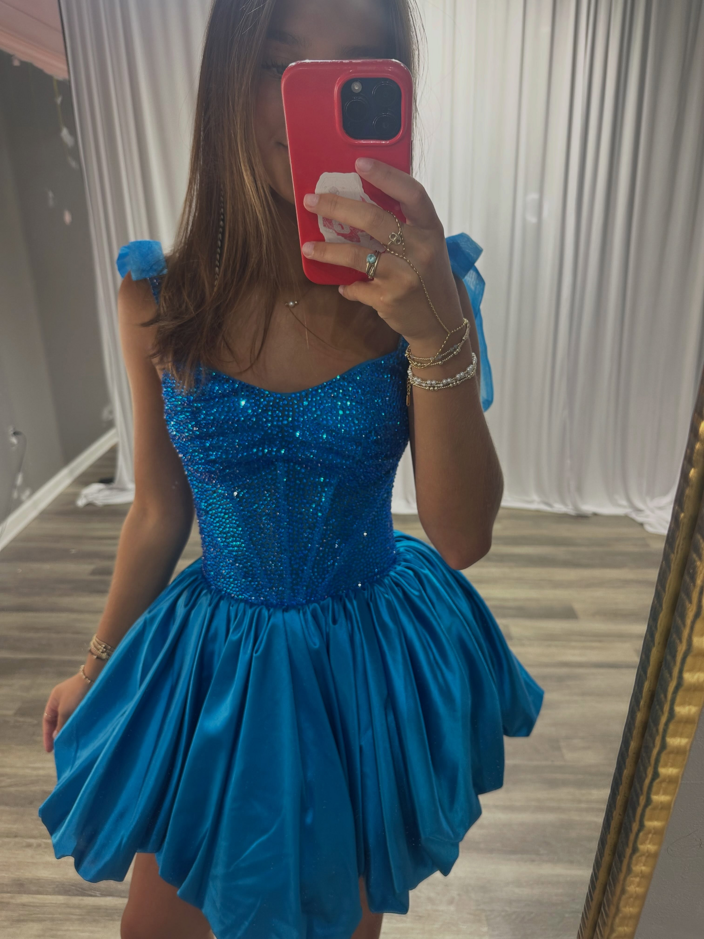 Sweetheart Satin Crystal Beaded Homecoming Dresses A Line Party Gowns for Juniors HE1723