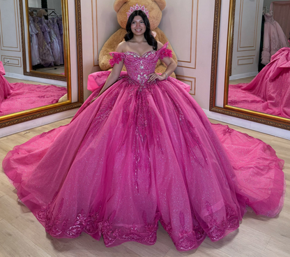 Glittery Tulle Princess Crystal Beaded Quinceanera Dresses Sweet 16 Party Gowns HE1715