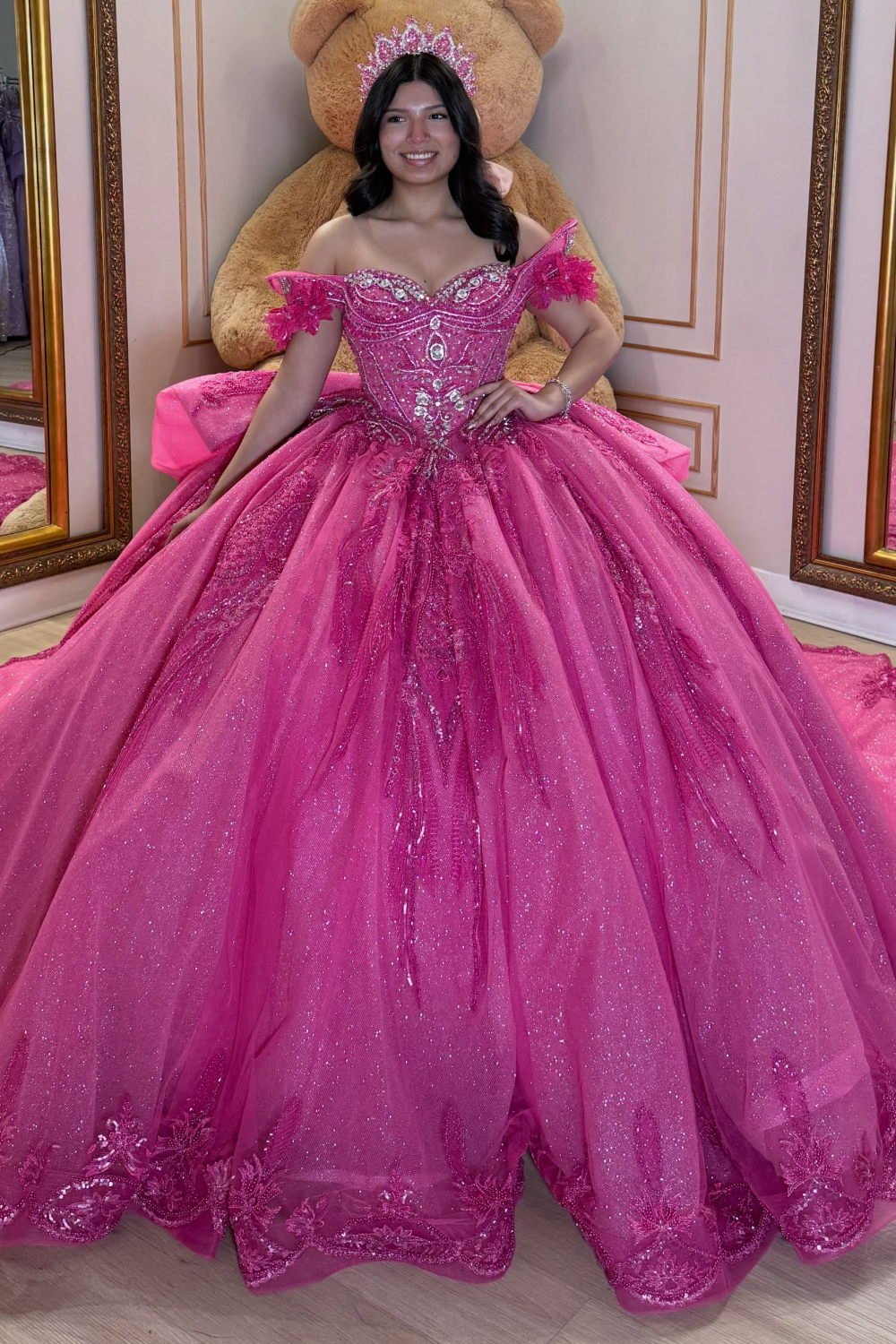 Glittery Tulle Princess Crystal Beaded Quinceanera Dresses Sweet 16 Party Gowns HE1715