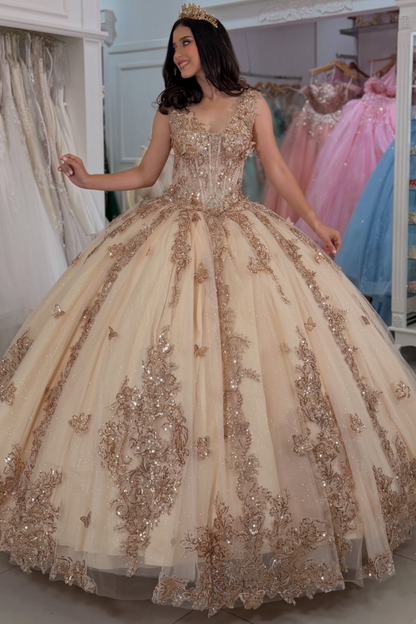 Vestidos de quinceañera con hombros descubiertos, tul princesa, apliques, vestidos de quinceañera HE530