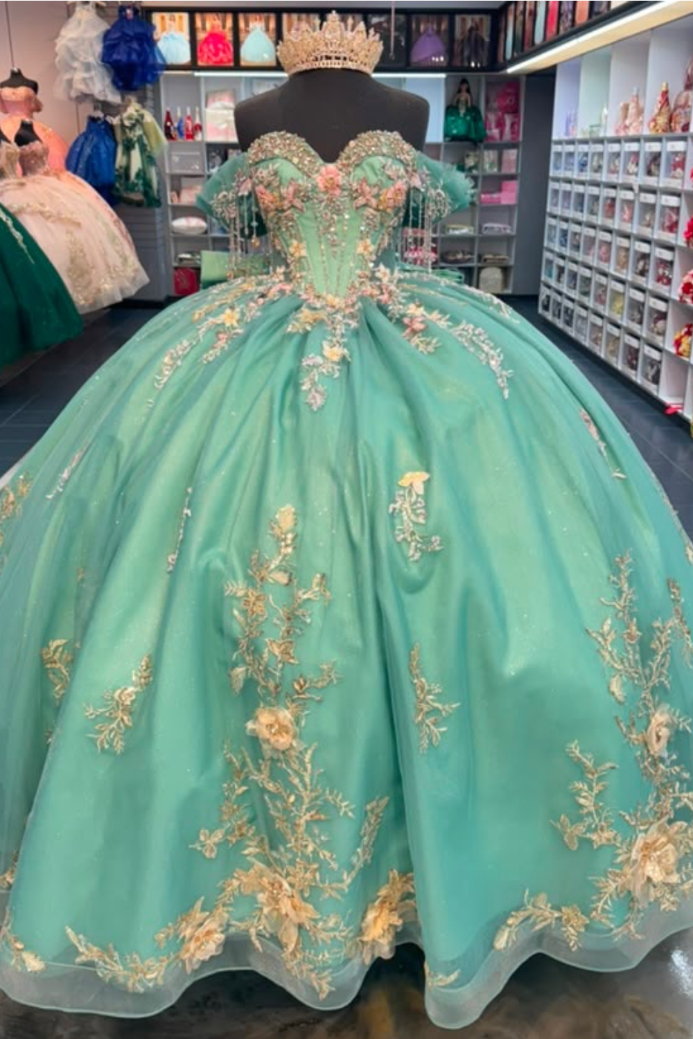 Tulle 3d Flower Quinceanera Dresses Princess Ball Gown Sweet 16 Birthday Party Dress HE1816
