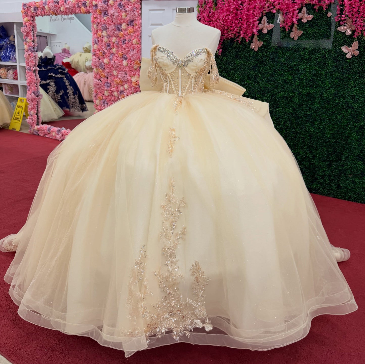 Vestidos de quinceañera con hombros descubiertos, tul princesa, apliques, vestidos de quinceañera HE530