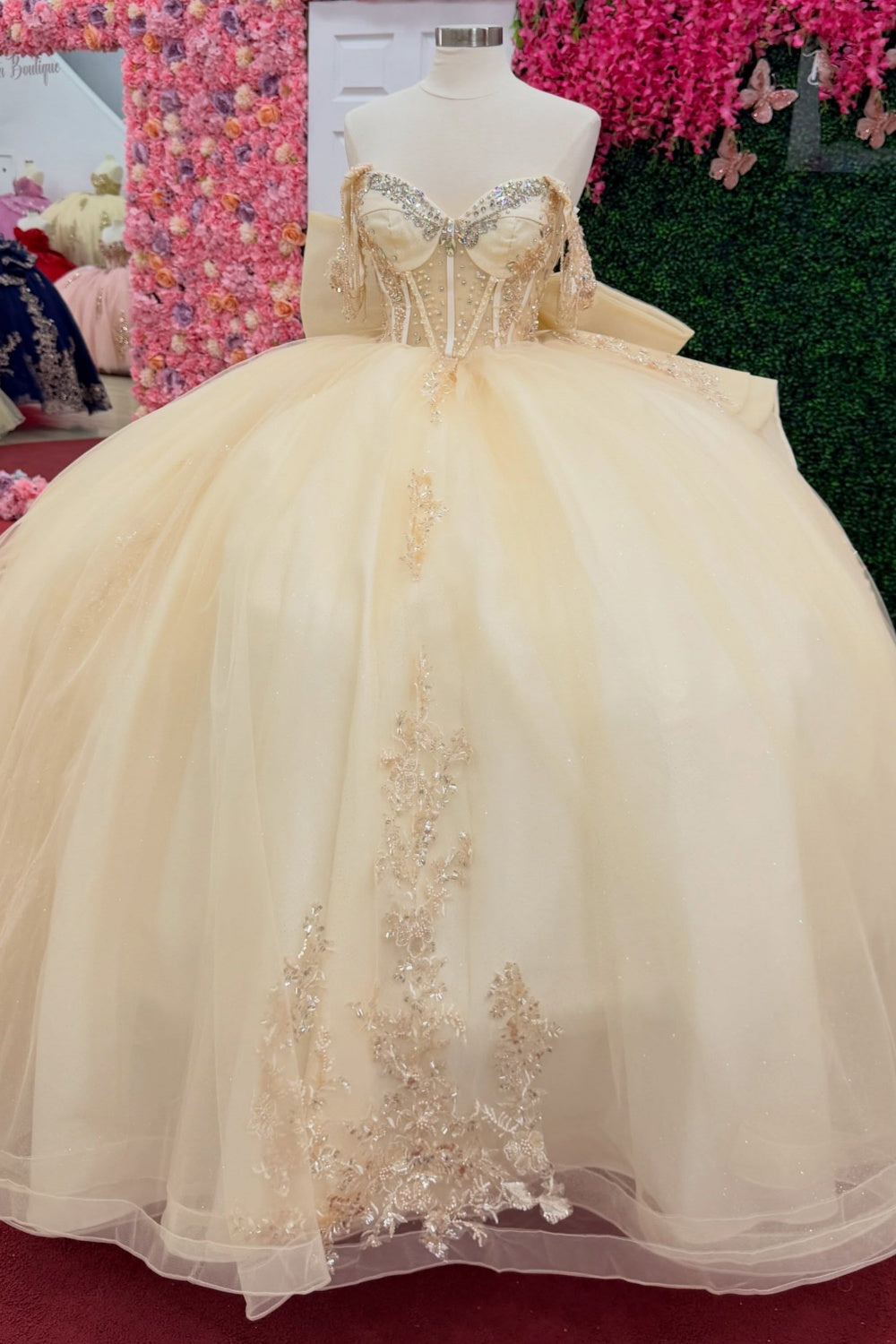 Vestidos de quinceañera con hombros descubiertos, tul princesa, apliques, vestidos de quinceañera HE530