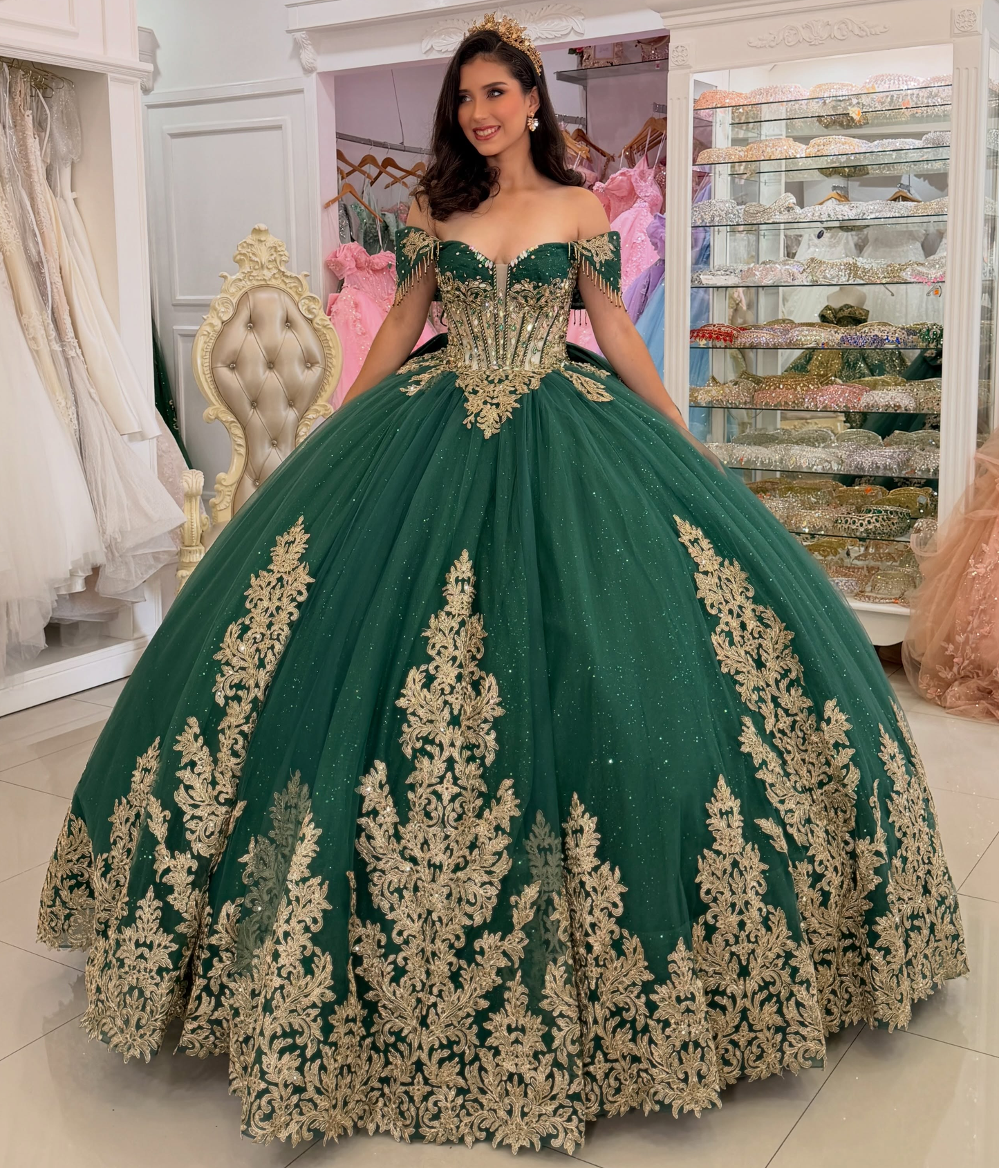 Luxury Tulle Lace Appliqued Green Quinceanera Dresses Sweet 16 Birthday Party Gowns HE1703
