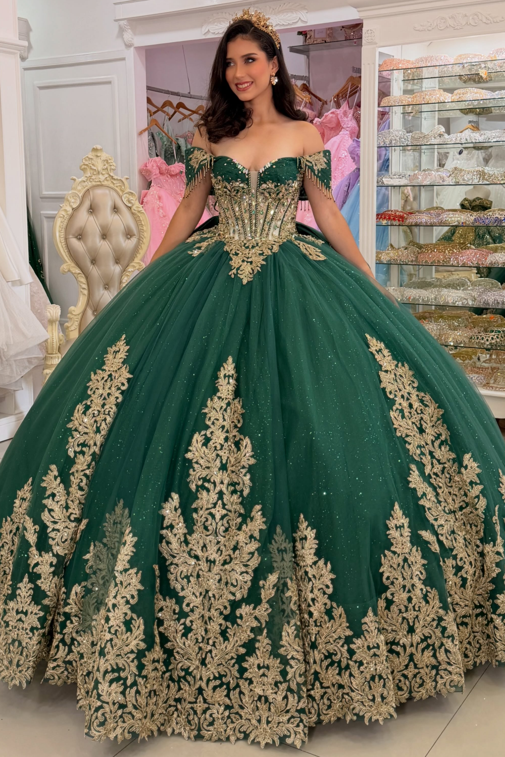 Luxury Tulle Lace Appliqued Green Quinceanera Dresses Sweet 16 Birthday Party Gowns HE1703