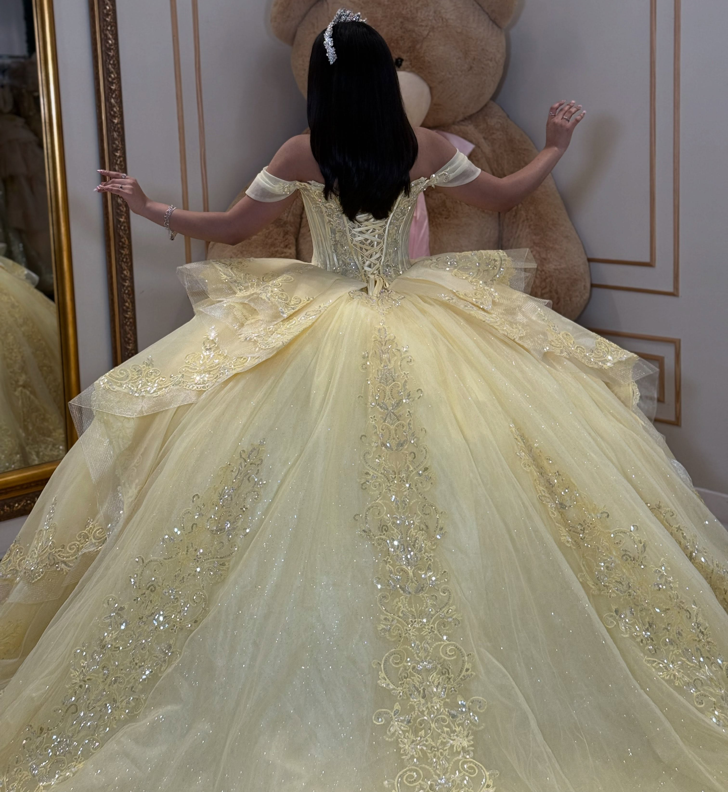 Vestidos de quinceañera con hombros descubiertos, tul princesa, apliques, vestidos de quinceañera HE530