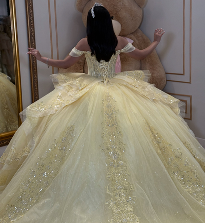 Vestidos de quinceañera con hombros descubiertos, tul princesa, apliques, vestidos de quinceañera HE530