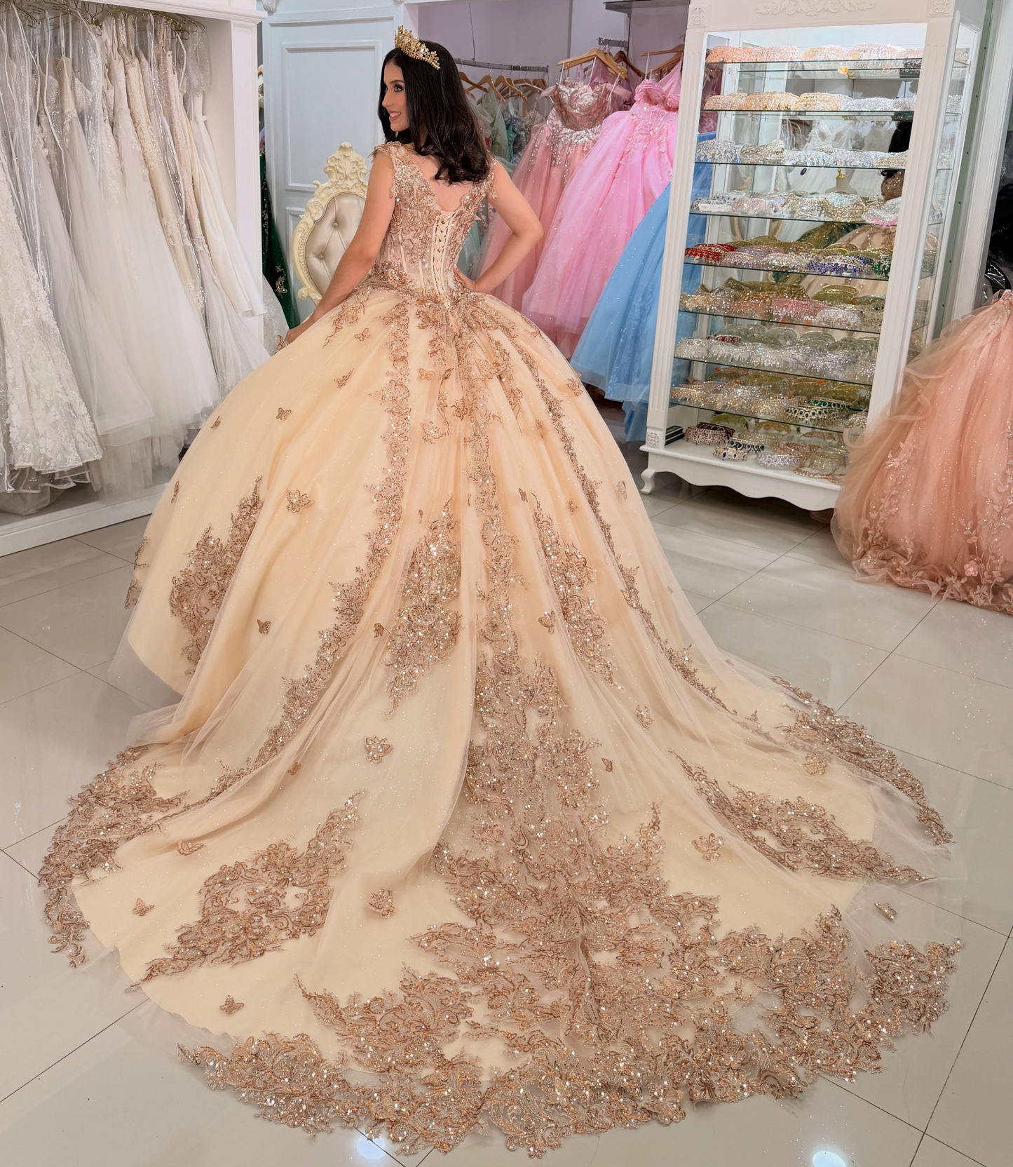 Vestidos de quinceañera con hombros descubiertos, tul princesa, apliques, vestidos de quinceañera HE530