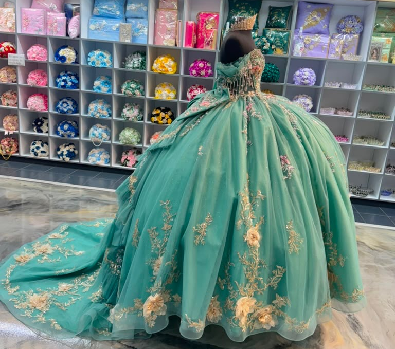 Tulle 3d Flower Quinceanera Dresses Princess Ball Gown Sweet 16 Birthday Party Dress HE1816