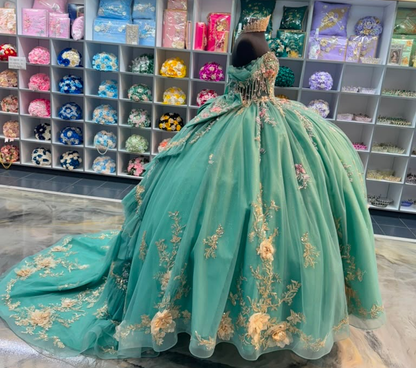Tulle 3d Flower Quinceanera Dresses Princess Ball Gown Sweet 16 Birthday Party Dress HE1816