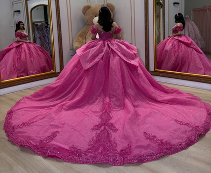 Glittery Tulle Princess Crystal Beaded Quinceanera Dresses Sweet 16 Party Gowns HE1715