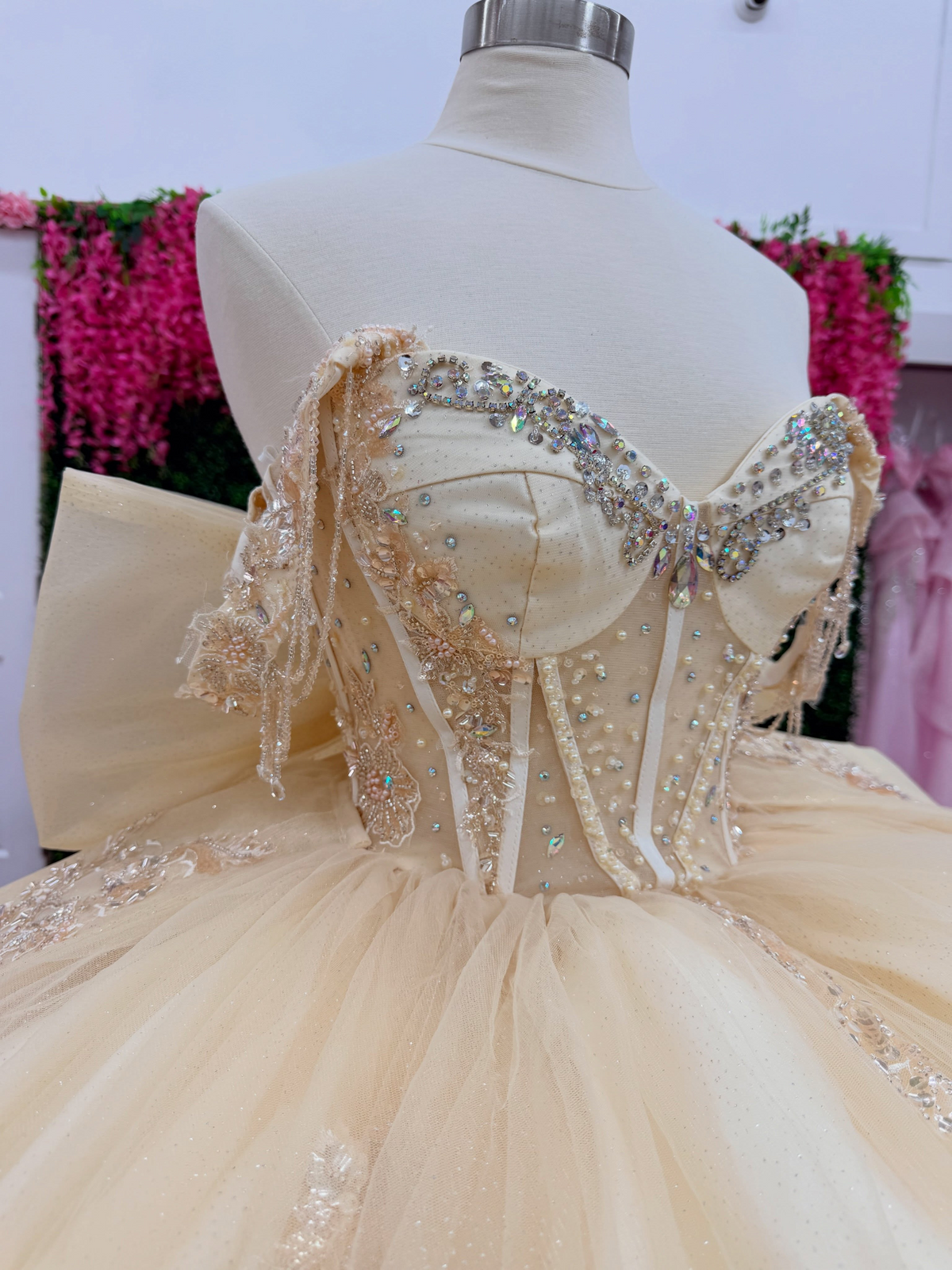 Vestidos de quinceañera con hombros descubiertos, tul princesa, apliques, vestidos de quinceañera HE530