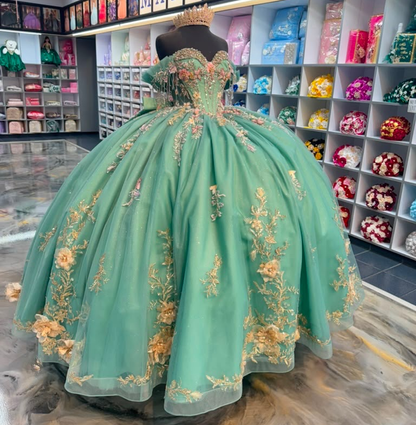 Tulle 3d Flower Quinceanera Dresses Princess Ball Gown Sweet 16 Birthday Party Dress HE1816