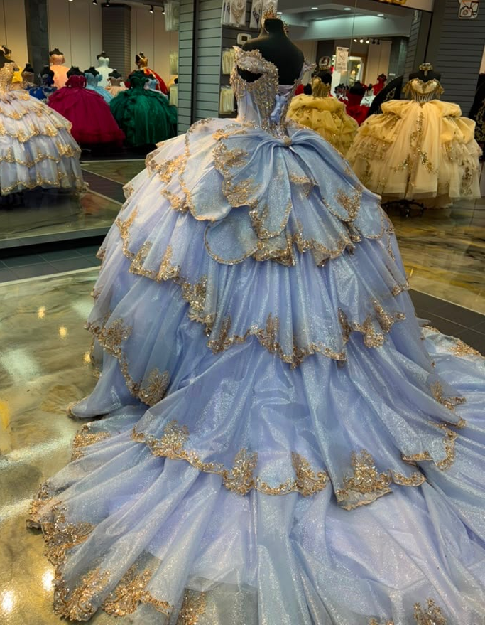 Princess Lace Ruffled Lilac Quinceanera Dresses Tulle Sweet 16 Party Gowns HE1817