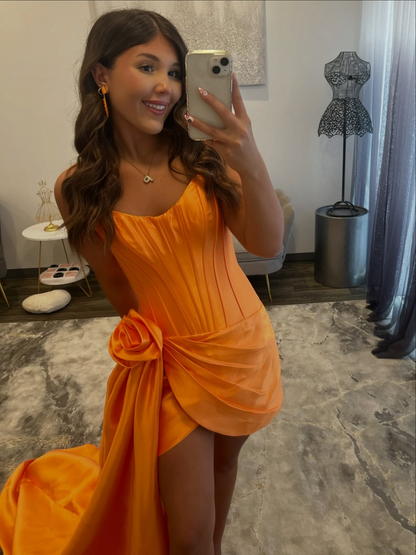 Sheath Satin Homecoming Dresses for Juniors Strapless Corset Cocktail Party Dress HE1739