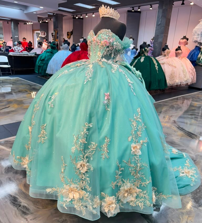 Tulle 3d Flower Quinceanera Dresses Princess Ball Gown Sweet 16 Birthday Party Dress HE1816