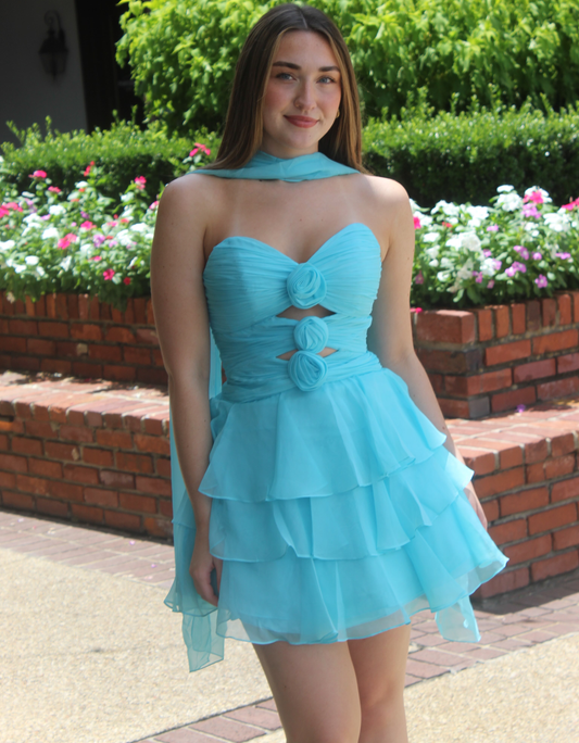 Chiffon Ruffled A Line Homecoming Dresses Sweetheart Keyhole Short Party Gowns HE1740