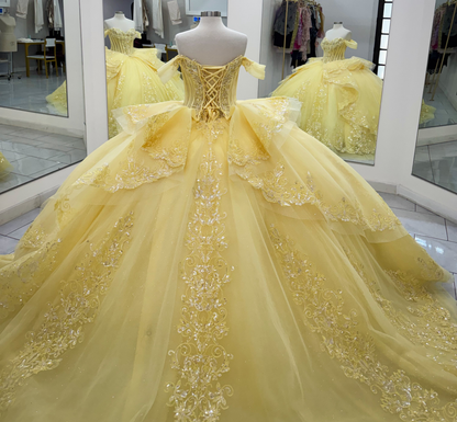 Princess Lace Appliqued Sweet 16 Quinceanera Dresses Off Shoulder Birthday Party Gowns HE1814