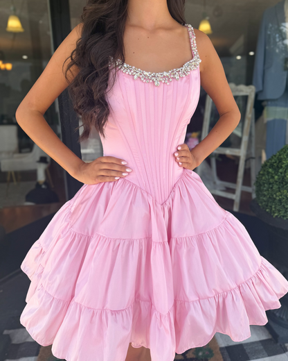 Satin A Line Homecoming Dresses Knee Length Party Gowns Corset Cocktail Dress HE1769