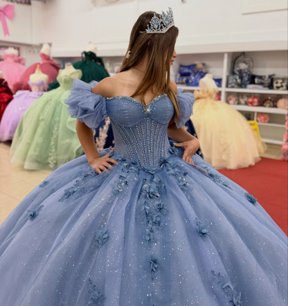 Princess Tulle Lace Appliqued Quinceanera Dresses Off Shoulder Party Gowns HE1818