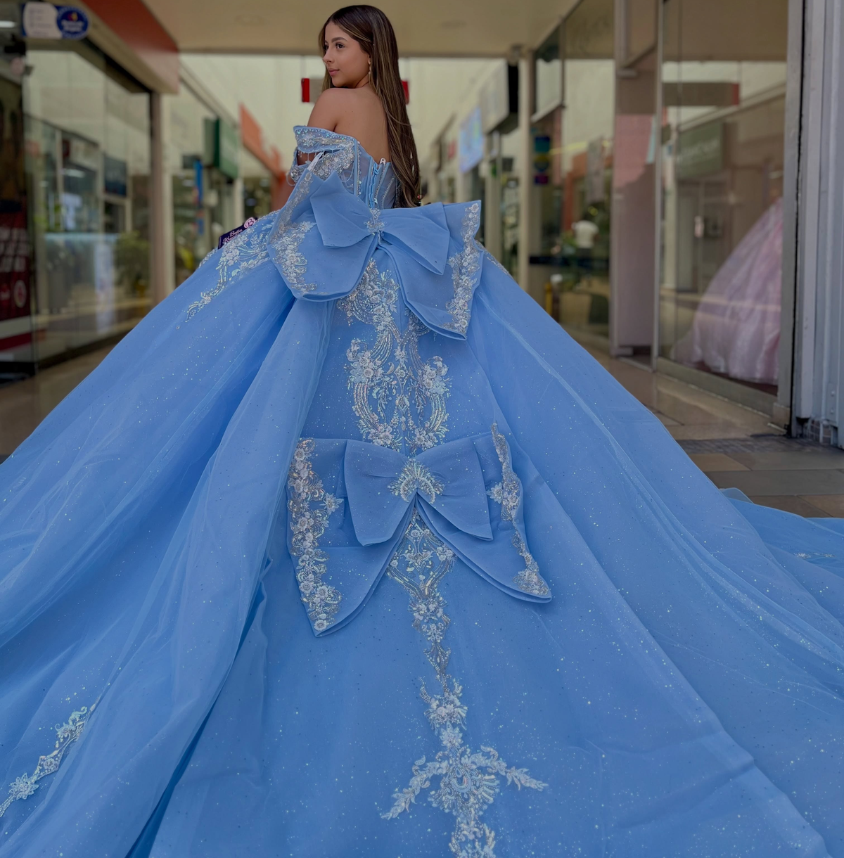 Sky Blue Quinceanera Dresses Off Shoulder Lace Appliqued Sweet 16 Party Gowns HE1936
