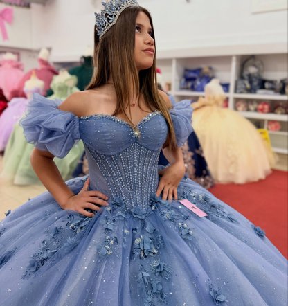 Princess Tulle Lace Appliqued Quinceanera Dresses Off Shoulder Party Gowns HE1818