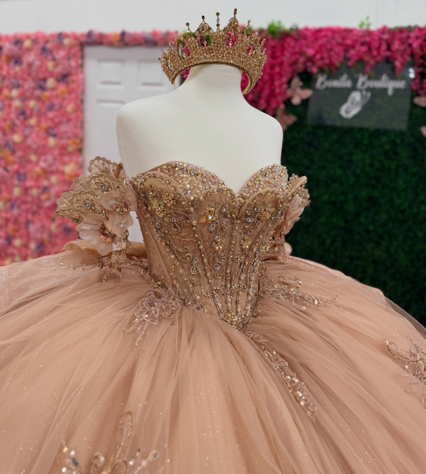 Vestidos de quinceañera con hombros descubiertos, tul princesa, apliques, vestidos de quinceañera HE530