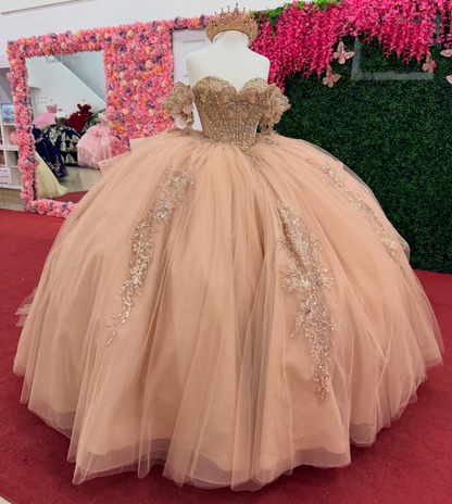 Vestidos de quinceañera con hombros descubiertos, tul princesa, apliques, vestidos de quinceañera HE530