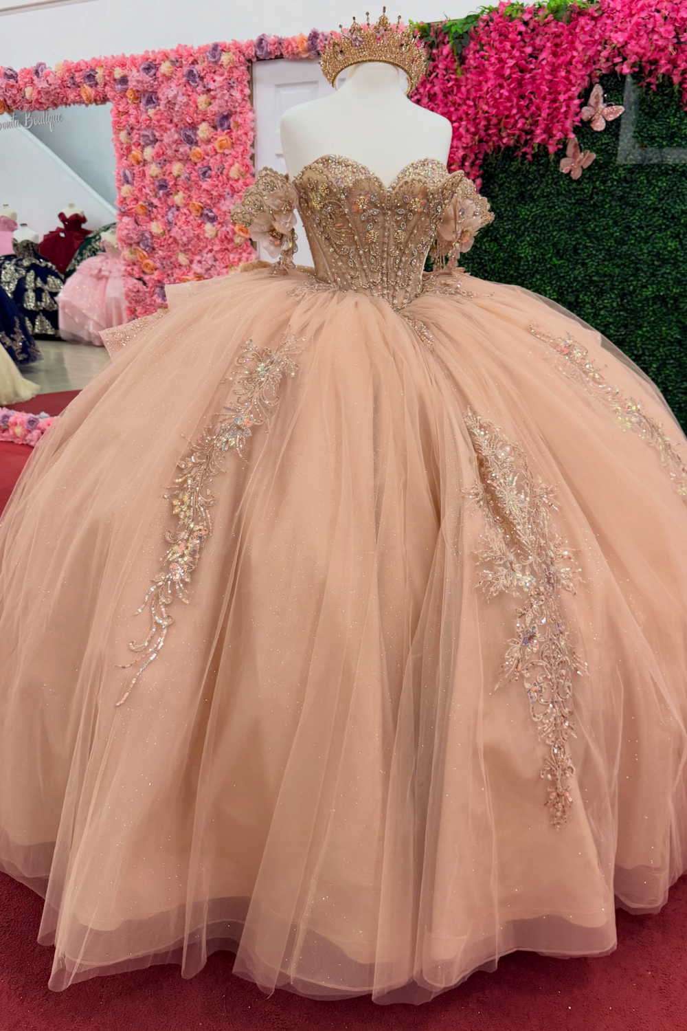 Vestidos de quinceañera con hombros descubiertos, tul princesa, apliques, vestidos de quinceañera HE530