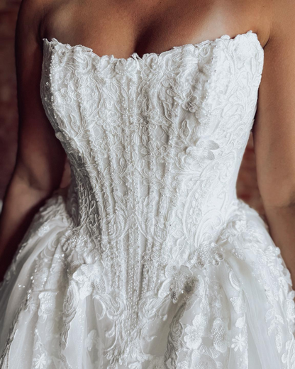 Sweetheart A-Linie Tüll 3D Blumen Strand Brautkleider für die Braut HE878