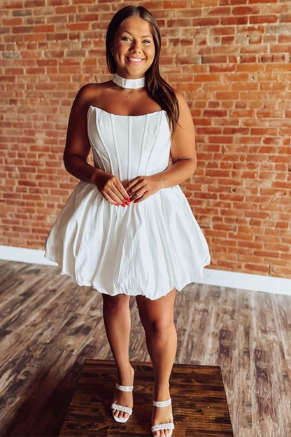 A Line Satin Corset White Homecoming Dresses Sweetheart Short Party Gowns for Juniors HE1846