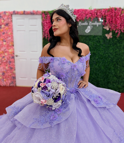 Off Shoulder Tulle Lace Appliqued Quinceanera Dresses Lilac Sweet 16 Party Gowns HE1826