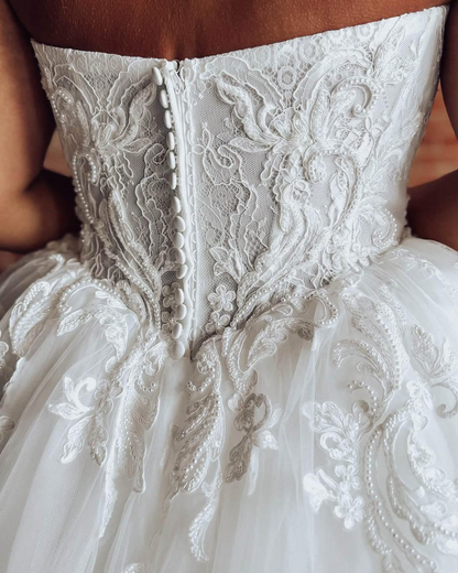 Sweetheart A-Linie Tüll 3D Blumen Strand Brautkleider für die Braut HE878