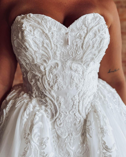 Sweetheart A-Linie Tüll 3D Blumen Strand Brautkleider für die Braut HE878