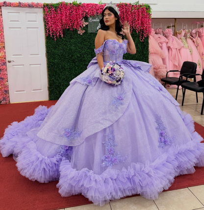 Off Shoulder Tulle Lace Appliqued Quinceanera Dresses Lilac Sweet 16 Party Gowns HE1826