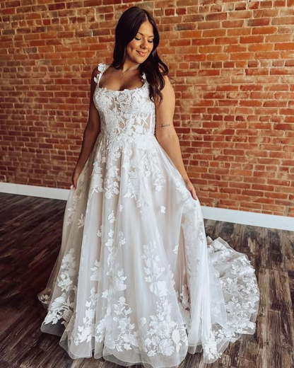 Sweetheart A-Linie Tüll 3D Blumen Strand Brautkleider für die Braut HE878