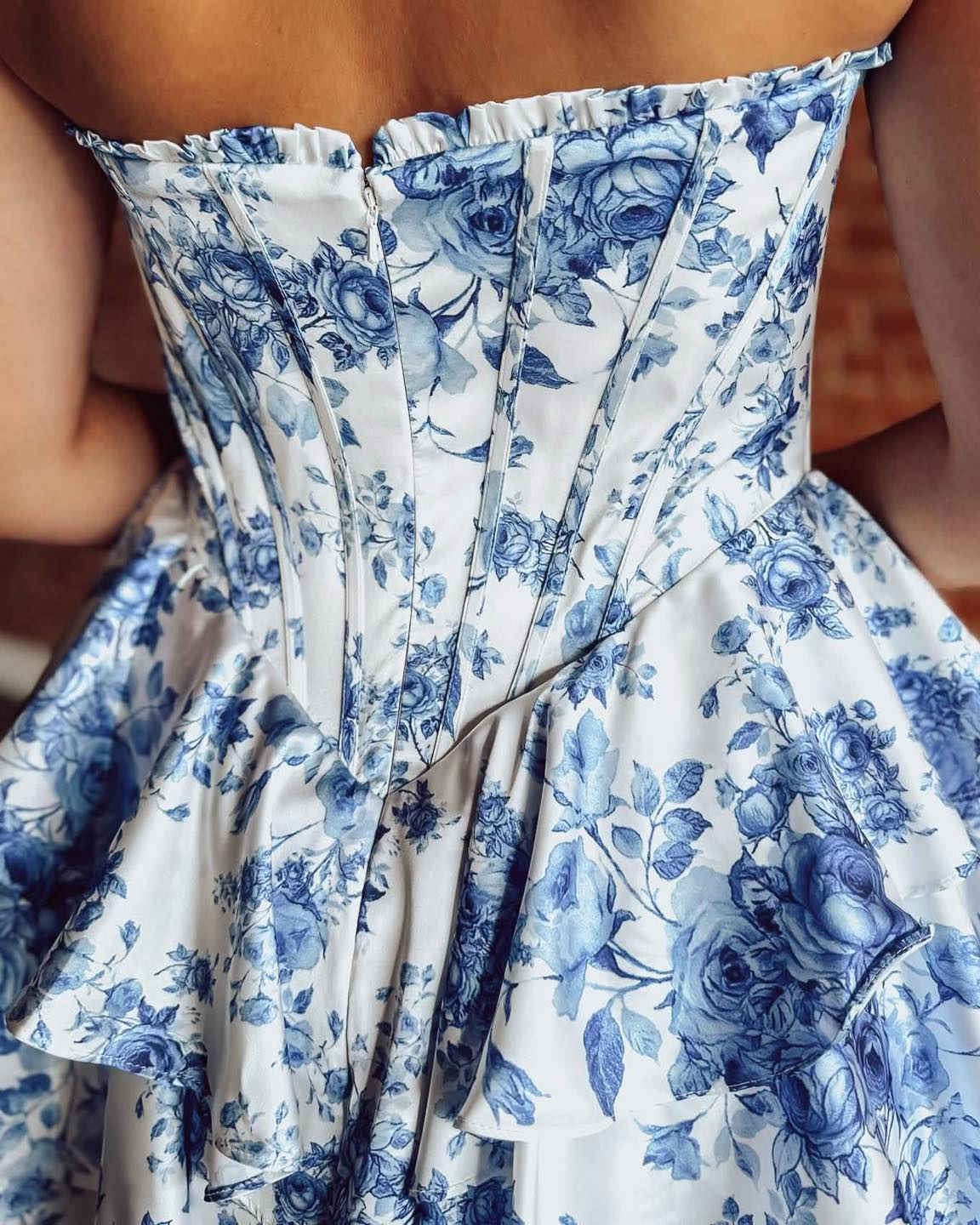A Line Strapless Homecoming Dresses Satin Floral Print Cocktail Gowns for Juniors HE1844