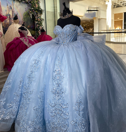 Vestidos de quinceañera con hombros descubiertos, tul princesa, apliques, vestidos de quinceañera HE530