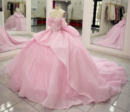 Vestidos de quinceañera con hombros descubiertos, tul princesa, apliques, vestidos de quinceañera HE530
