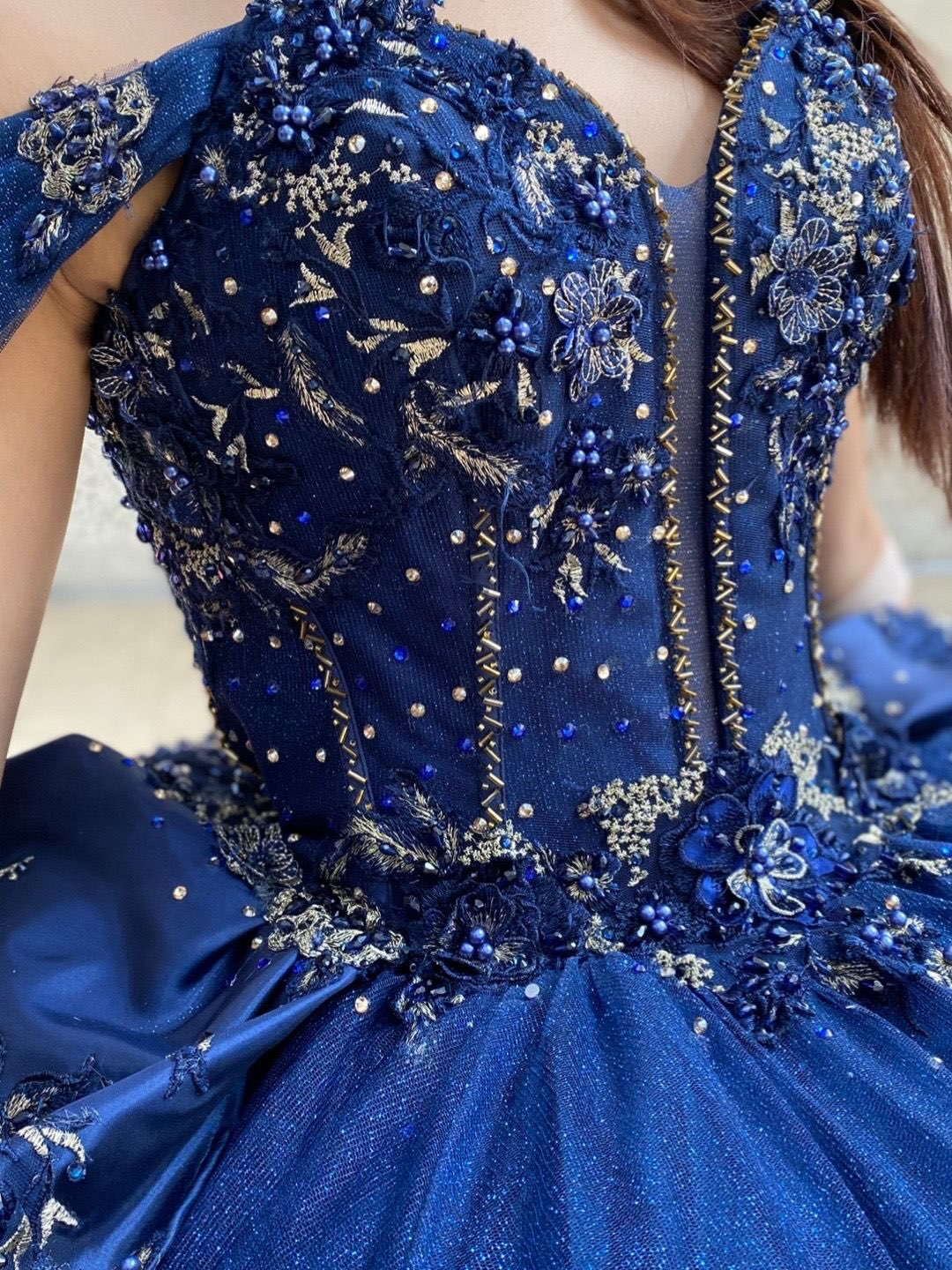 Glittery Tulle Lace Appliqued Blue Quinceanera Dresses Off Shoulder Sweet 16 Party Gown HE1821