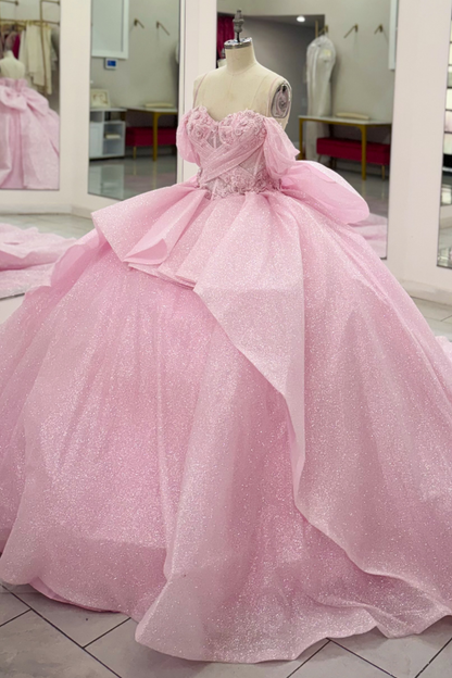 Vestidos de quinceañera con hombros descubiertos, tul princesa, apliques, vestidos de quinceañera HE530